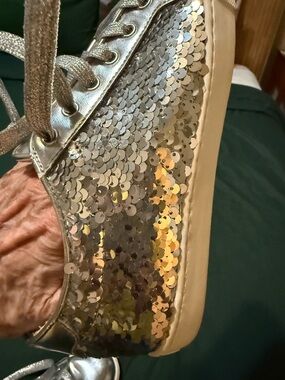 Aldo Metallic Silver and Rhinestone Lace-Up Sneakers